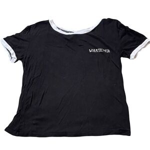 Luna Chix Black Whatever Graphic Ringer Tee‎ Short Sleeve Shirt Medium